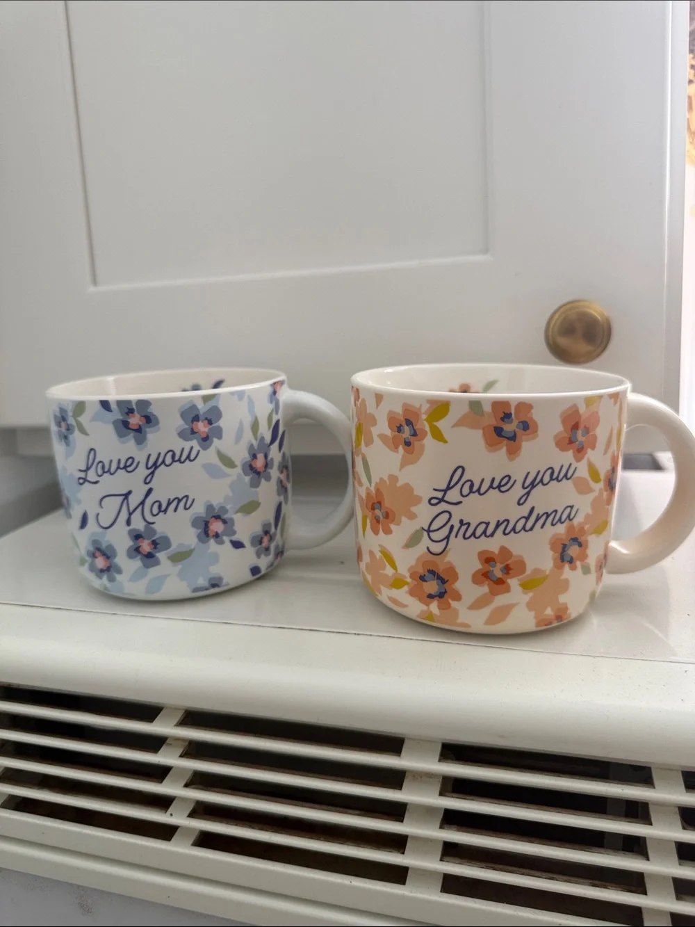 Love You Mom and Grandma Floral Ceramic Mug - Orange Floral blue
